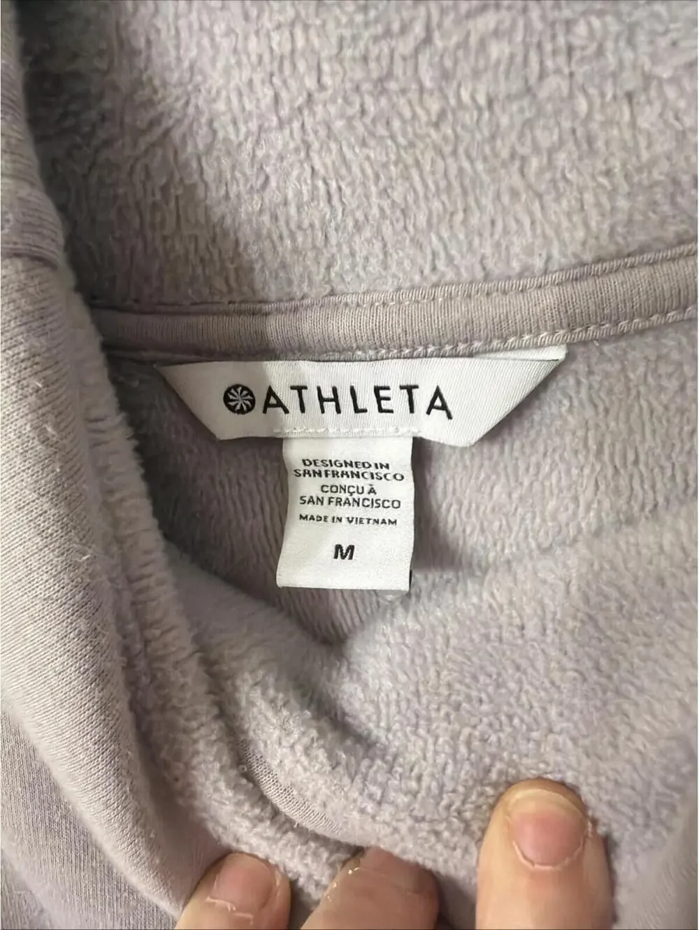 Athleta Cozy Karma Sweatshirt Dress Lilac Fleece Lined Thumbholes Women M Pocket - Picture 4 of 9
